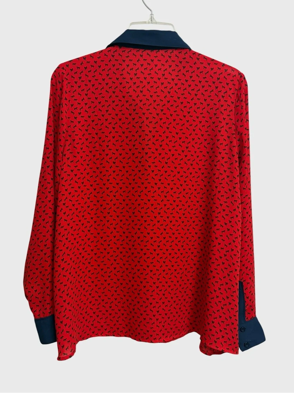 Free People Boyfriend Horse Print Blouse Size XS Red Blue Sheer Oversized Boho
